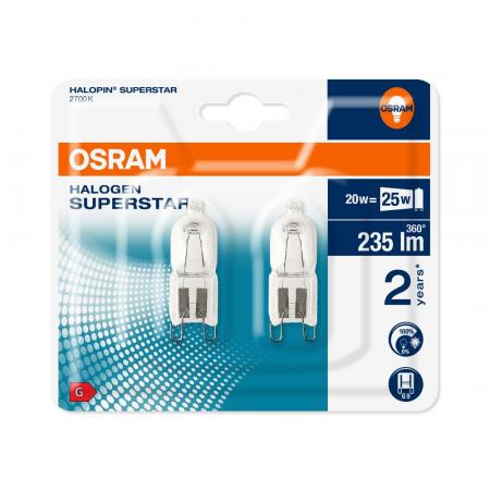 2er Pack OSRAM G9 HALOPIN ECO Halogenlampe 20W 2700K warmweiß